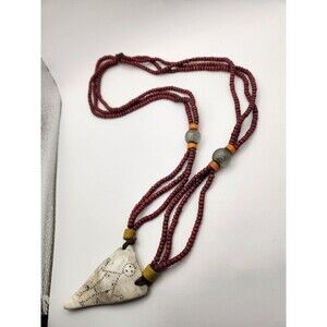 Vintage Naga Tribal Conch Shell Pendant Necklace Nagaland Multi Strand Seed Bead